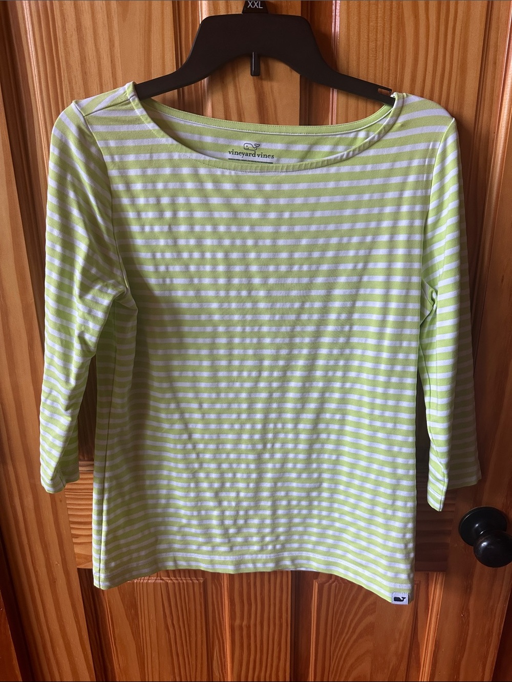 Vineyard Vines Lime Green & White Striped Boatneck 3/4 Sleeve Top Medium